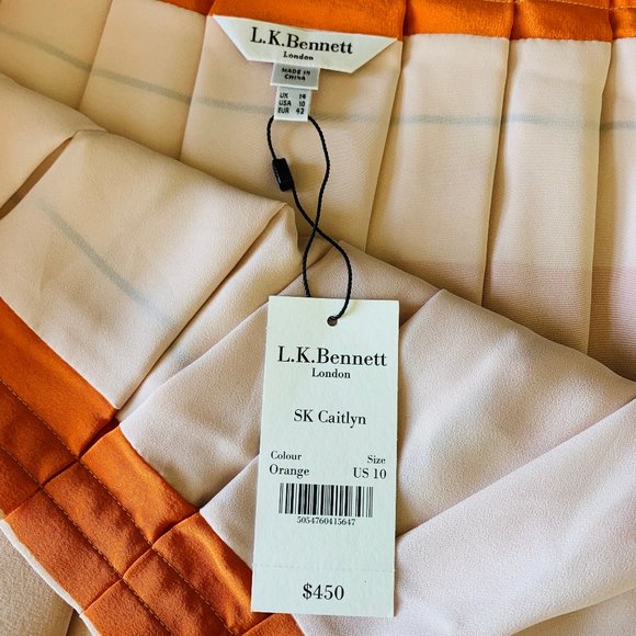 LK Bennett Orange Caitlyn Striped Silk Skirt - Picture 10 of 11